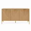 Credenza in legno massello con ante geometrico e struttura metallica