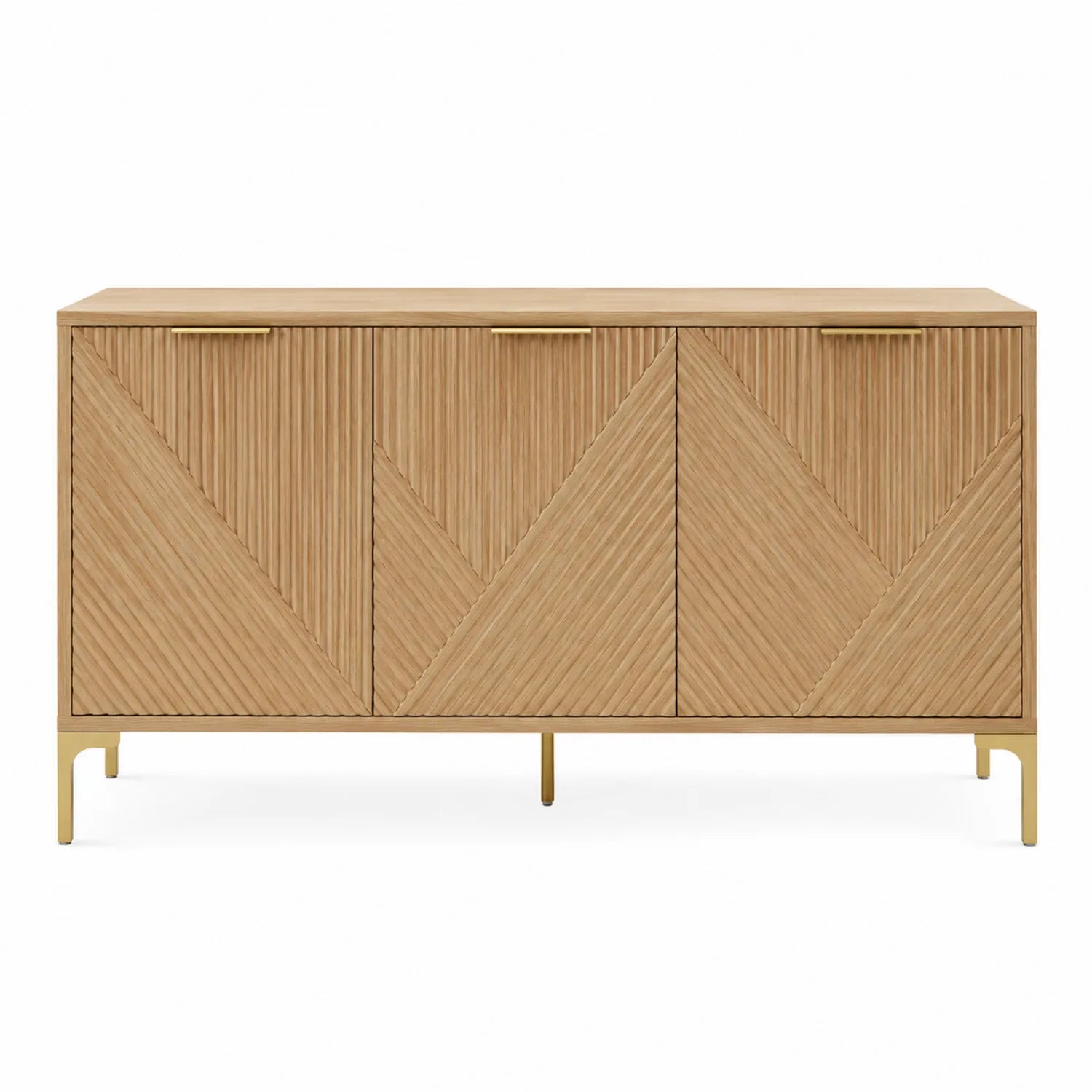 Credenza in legno massello con ante geometrico e struttura metallica