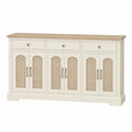 Credenza in Legno con Ante in Rattan e Cassetti, 150x40x85 cm