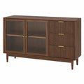 Credenza in legno con porte in vetro temperato e 3 cassetti, marrone