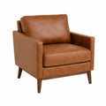 Poltrona in Ecopelle Marrone con Gambe in Legno