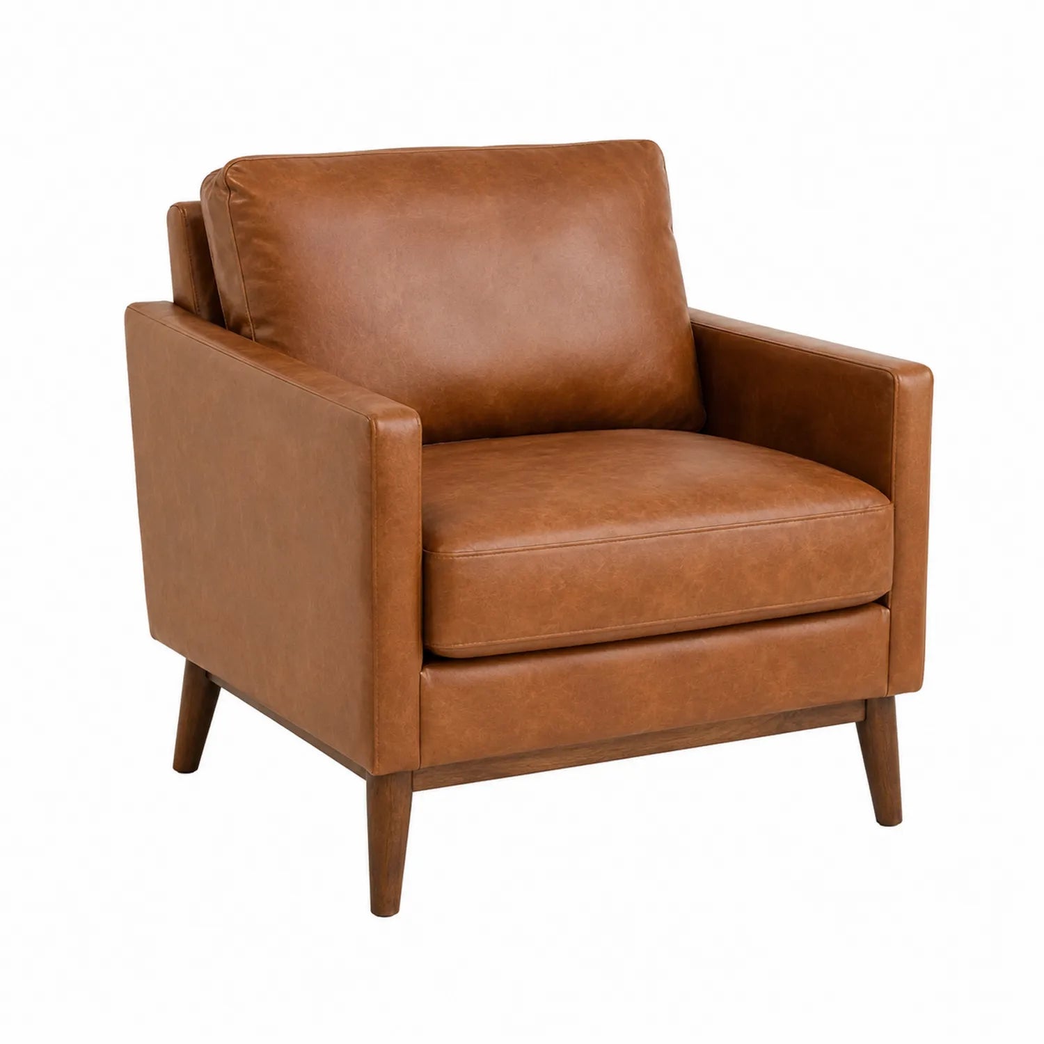 Poltrona in Ecopelle Marrone con Gambe in Legno