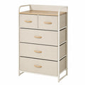 Cassettiera in Metallo e Tessuto Beige con 5 Cassetti