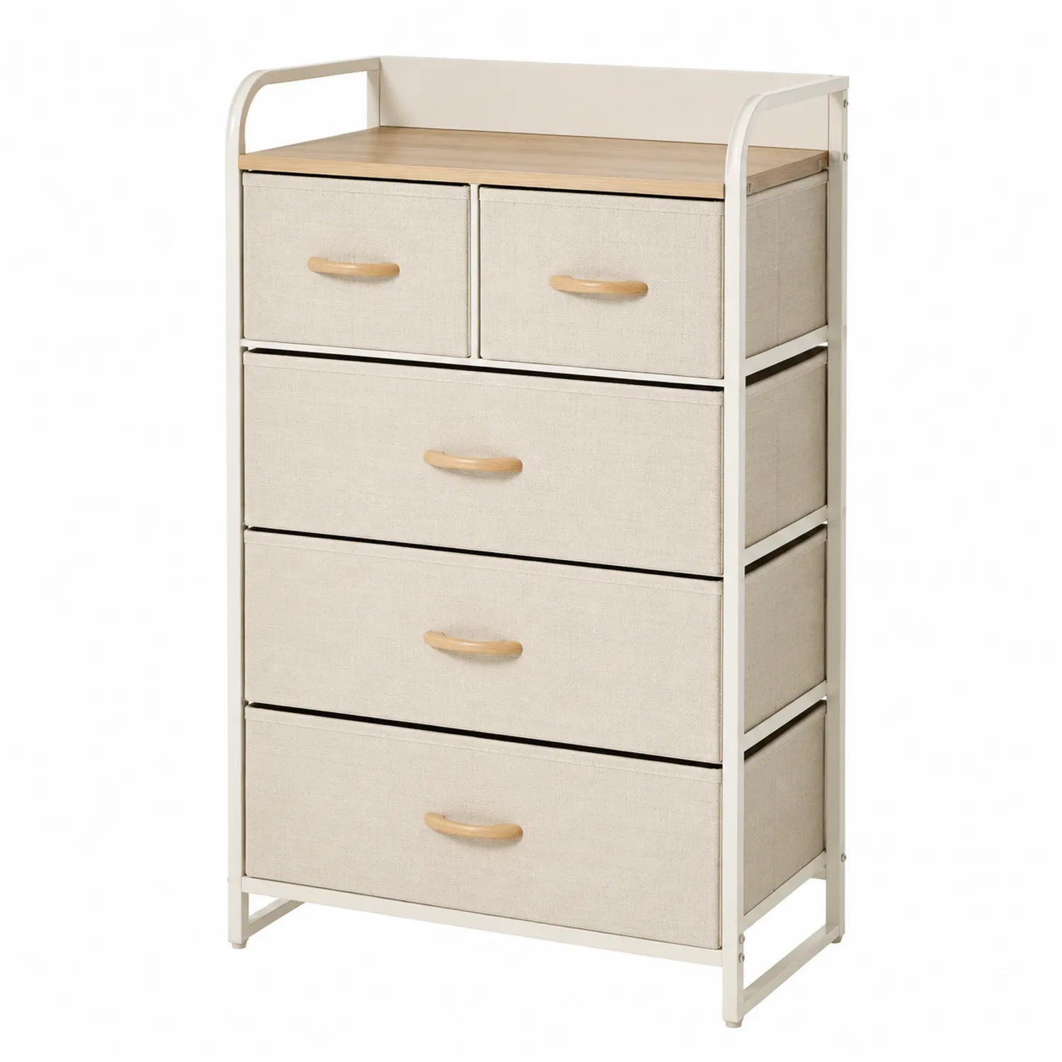 Cassettiera in Metallo e Tessuto Beige con 5 Cassetti