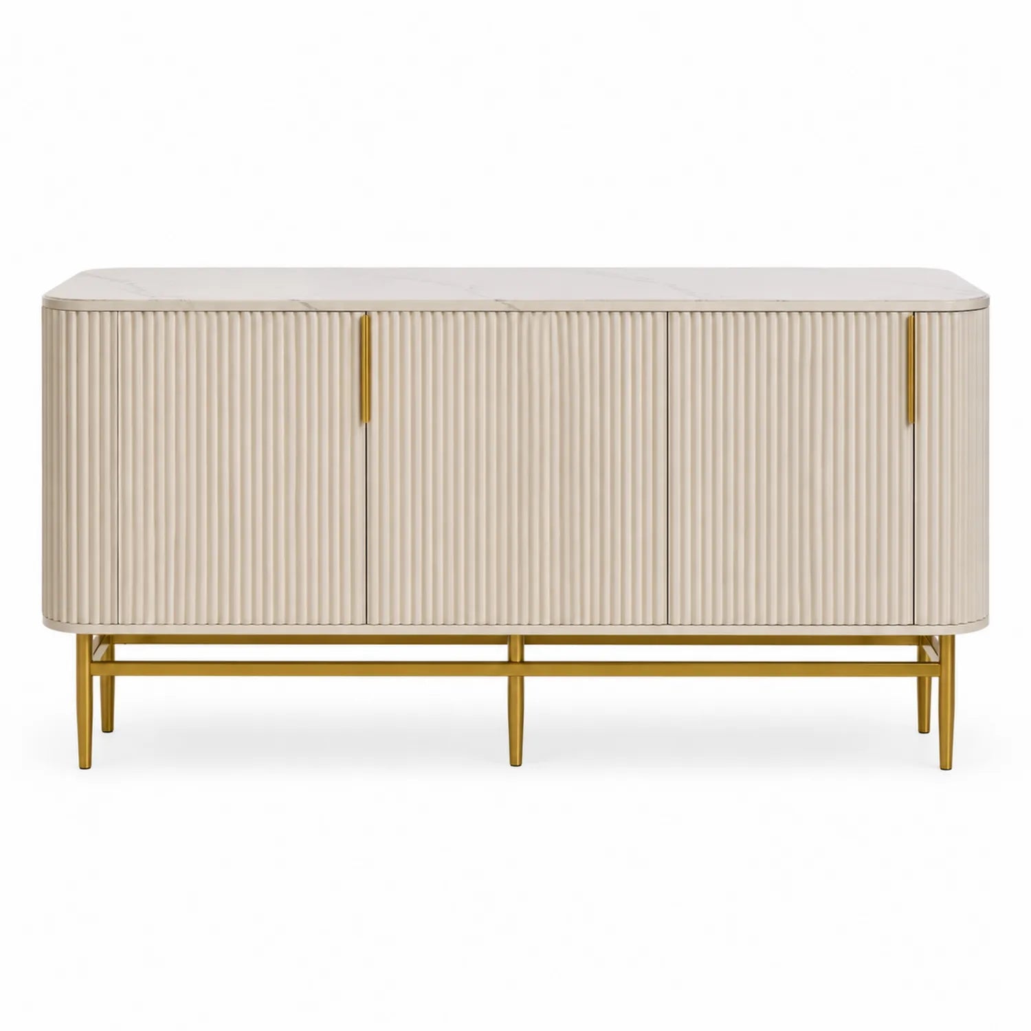 Credenza rettangolare legno MDF effetto marmo 160x40x80cm Bianco