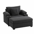 Poltrona con Pouf in Velluto a Coste Grigio Antracite e Porta Bicchieri