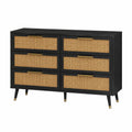 Cassettiera in legno e rattan nero 6 cassetti