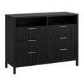 Cassettiera in MDF Nero con 6 Cassetti e Maniglie in Metallo Dorato