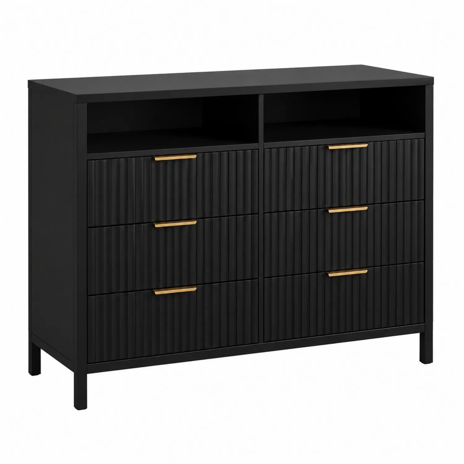 Cassettiera in MDF Nero con 6 Cassetti e Maniglie in Metallo Dorato