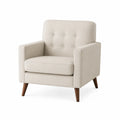 Poltrona in Tessuto Poliestere Beige con Gambe in Legno