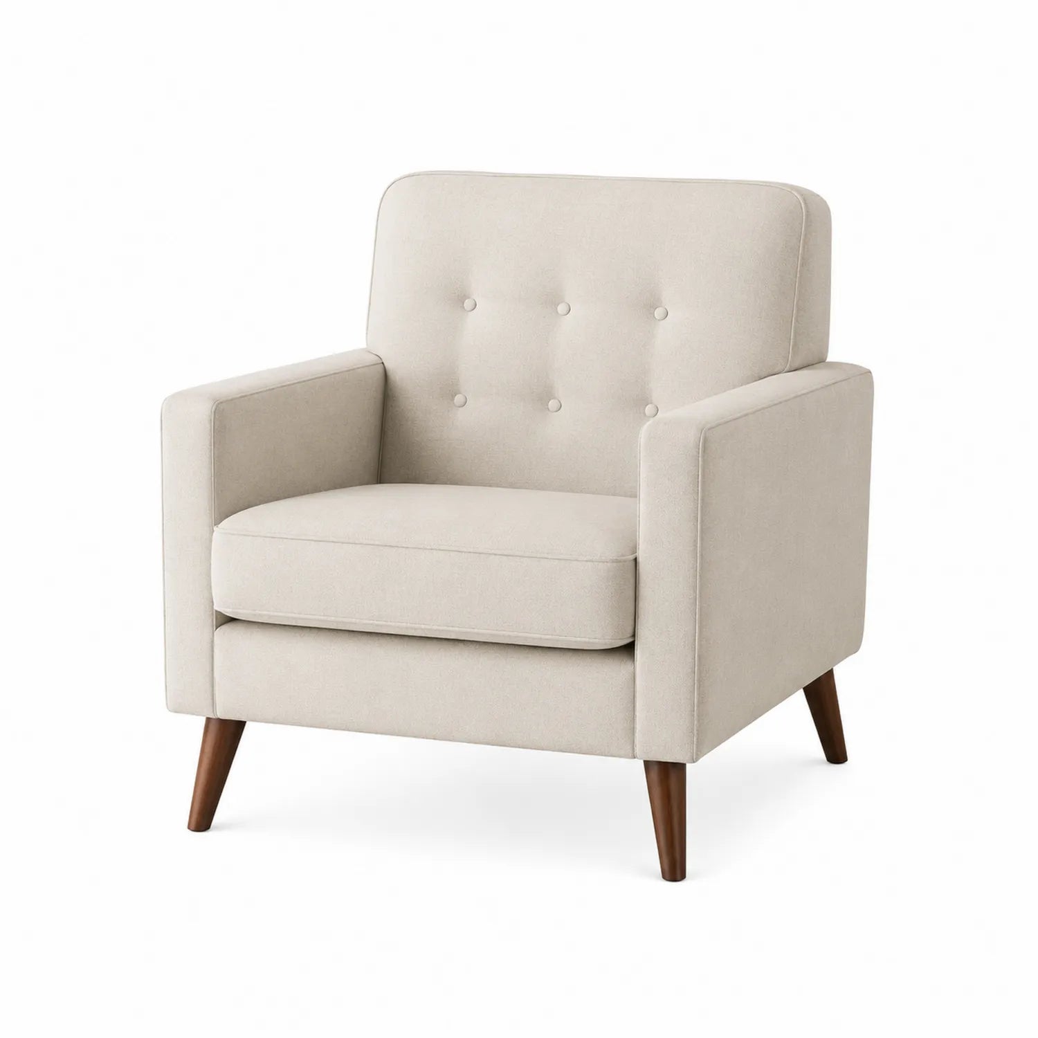Poltrona in Tessuto Poliestere Beige con Gambe in Legno