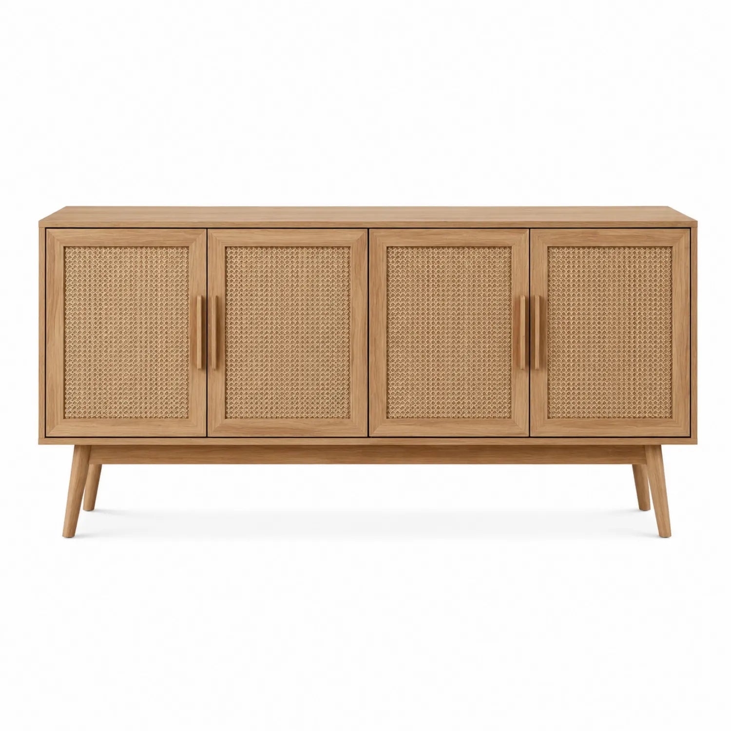 Credenza in Legno e Rattan Naturale 160x40x80 cm