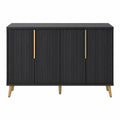 Credenza in MDF nero con maniglie dorate e gambe in metallo