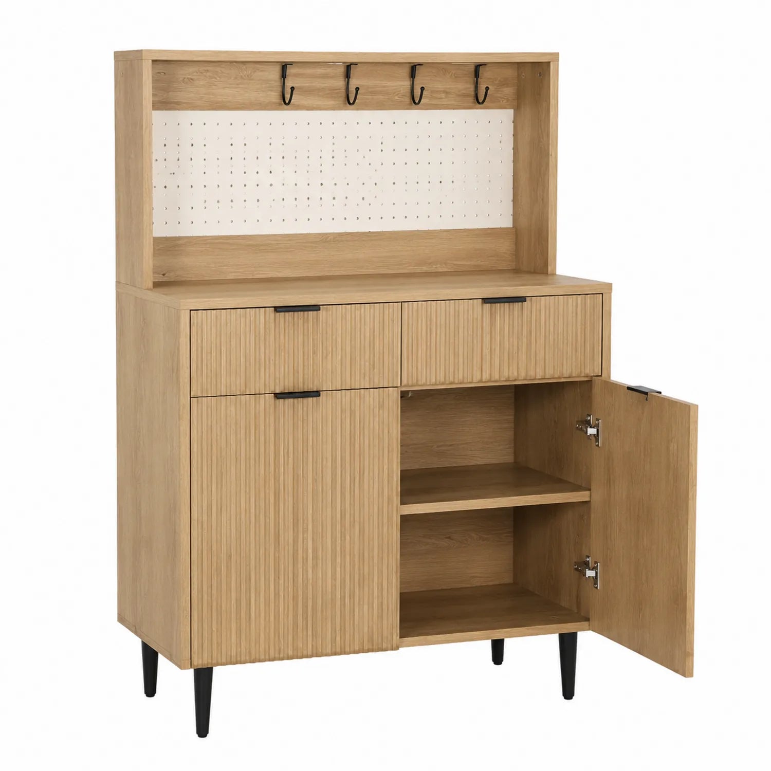 Credenza in Legno di Rovere Chiaro con Cassetti e Ganci