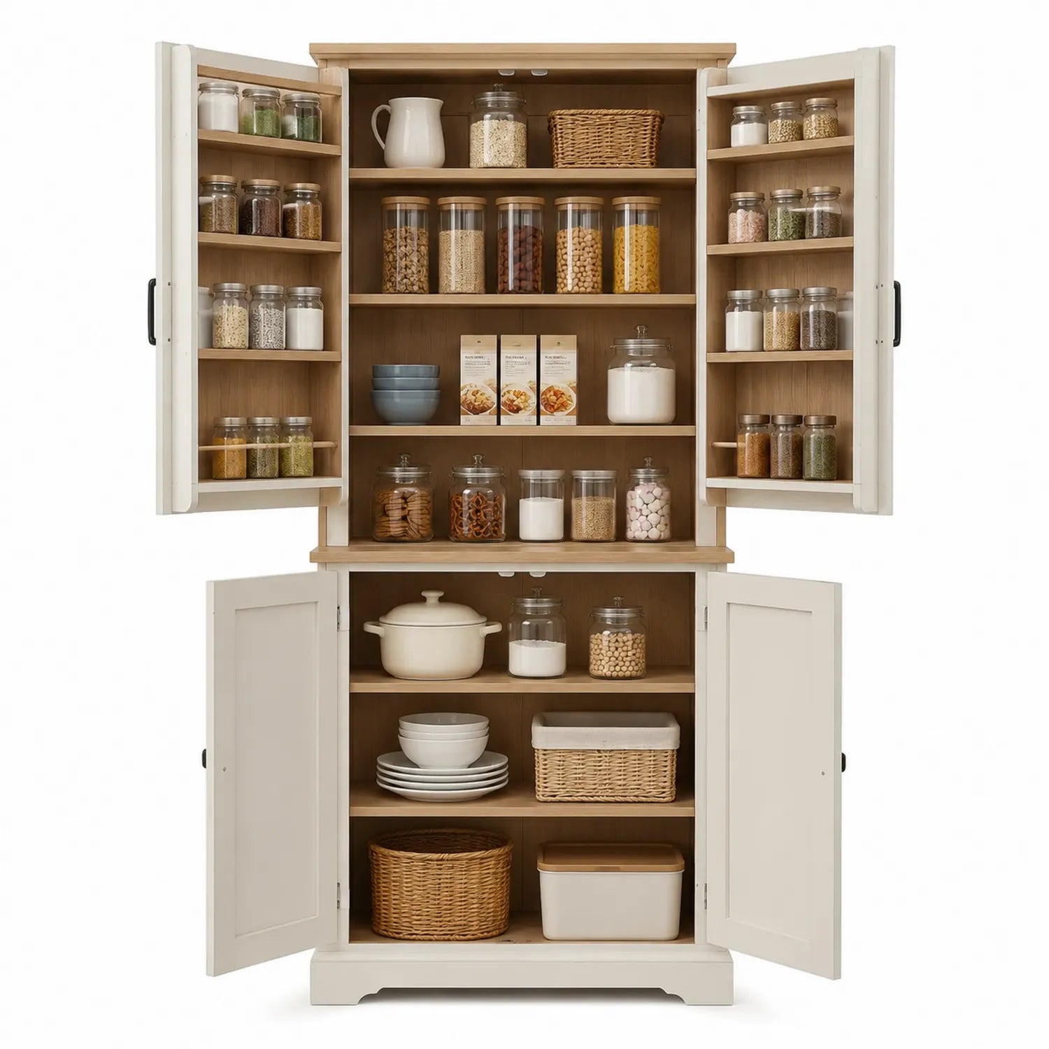 Credenza da Cucina in Legno con Ante a Battente
