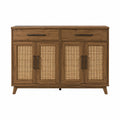 Credenza in Legno di Rovere e Rattan con Ante Grigliate Marrone 120x40x80 cm