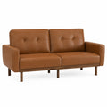 Divano in pelle sintetica marrone con gambe in legno